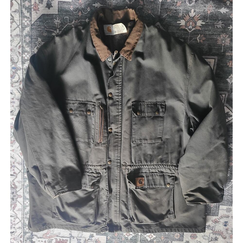 VTG Carhartt 4XL Green Blanket Lined Duck Chore Coat USA 90s Workwear